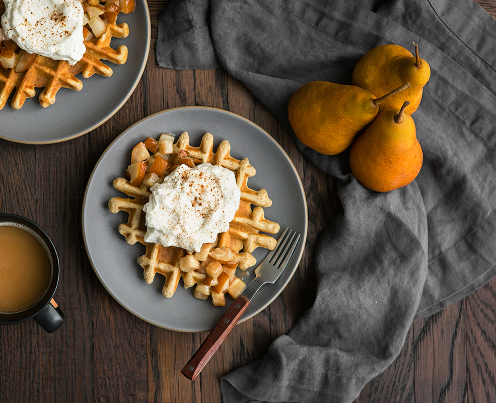 waffle Bosc cardamom pears