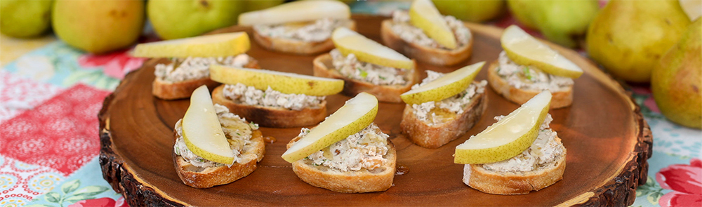Pear Crostini With Blue Cheese & Walnut Spread
